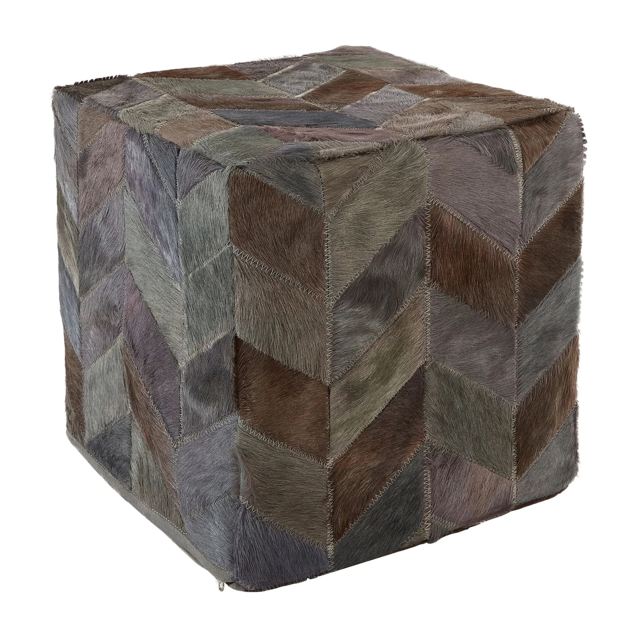Safira Grey Leather Chevron Pouffe - Decorative, photo 4 of 5