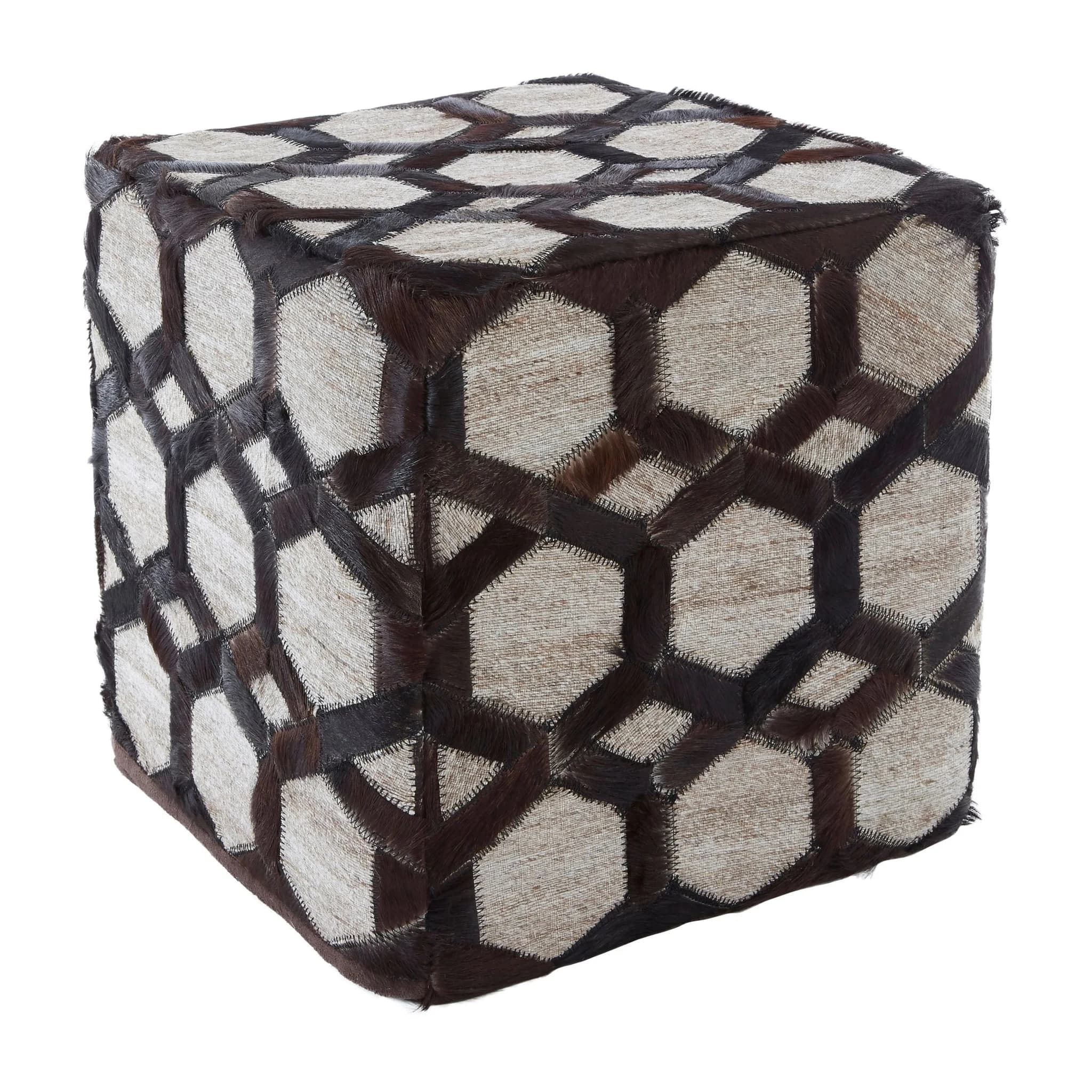 Safira Genuine Grey Leather Patchwork Pouffe - Decorative, photo 4 of 5