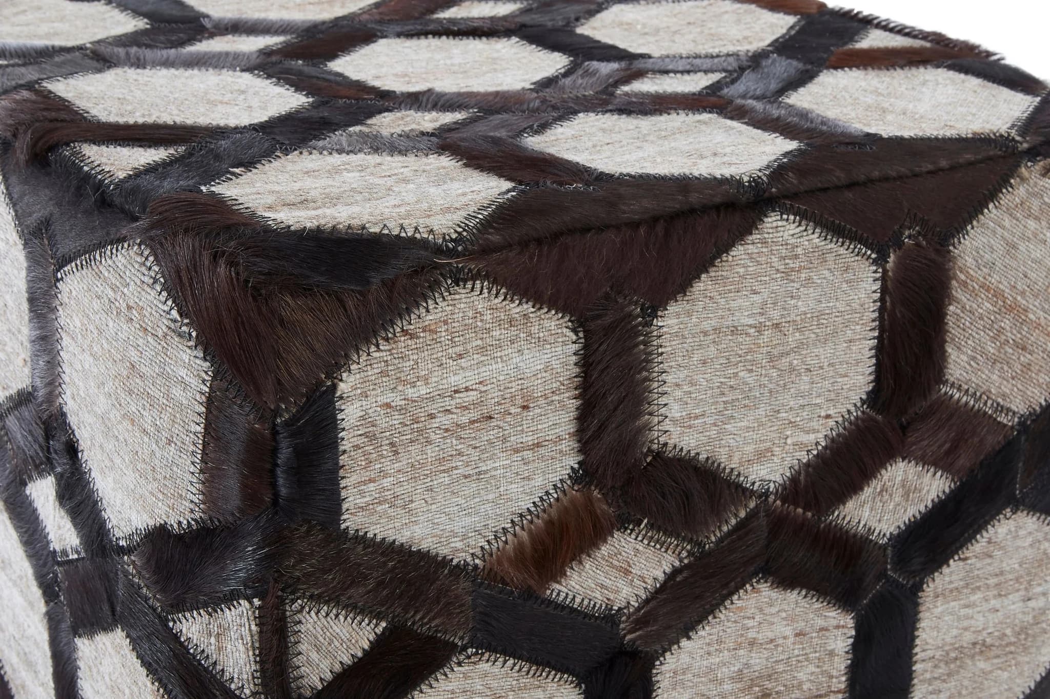 Safira Genuine Grey Leather Patchwork Pouffe - Decorative, photo 5 of 5