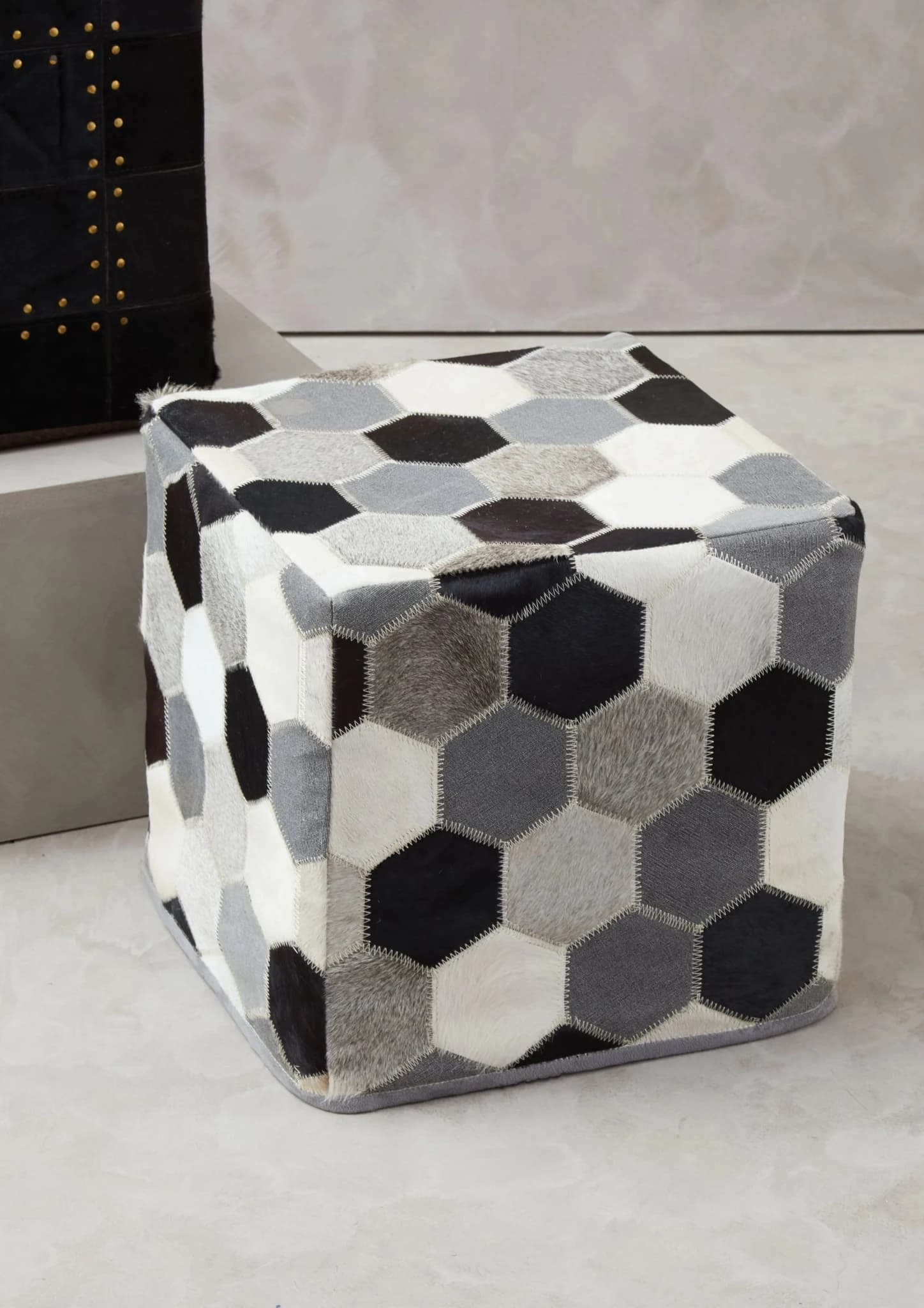 Safira Leather Patchwork Pouffe - Decorative, photo 2 of 5
