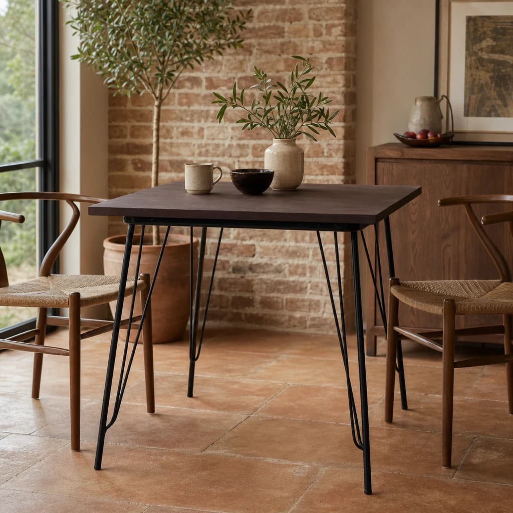 District Black Metal And Elm Wood Square Dining Table - Tables, photo 1 of 6