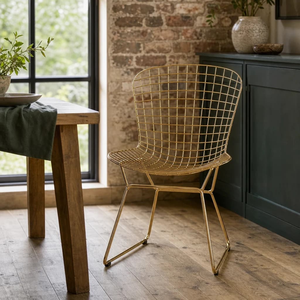 District Gold Metal Grid Frame Wire Chair - Seating, photo 1 of 8