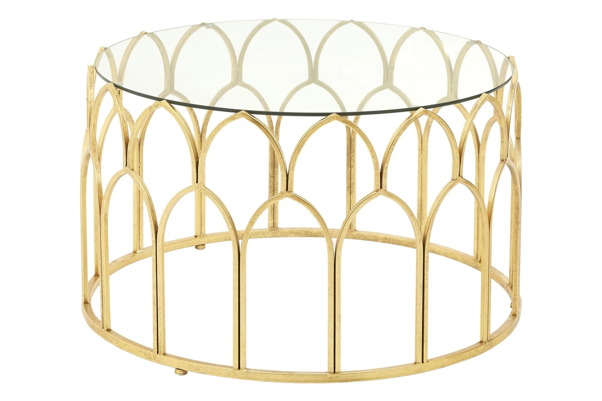 Merlin Gold Finish and Glass Round Coffee Table - Tables, photo 2 of 3