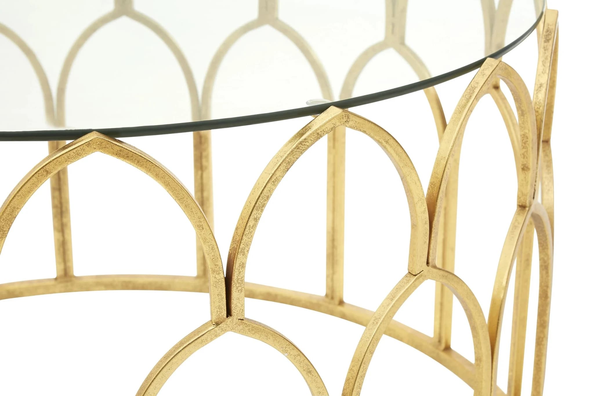Merlin Gold Finish and Glass Round Coffee Table - Tables, photo 3 of 3