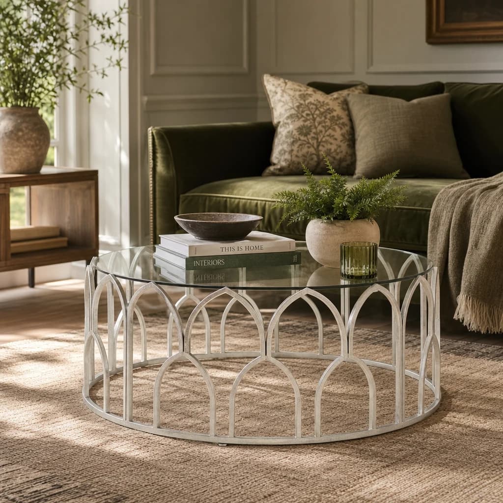 Merlin Silver Finish and Glass Round Coffee Table - Tables, photo 1 of 3