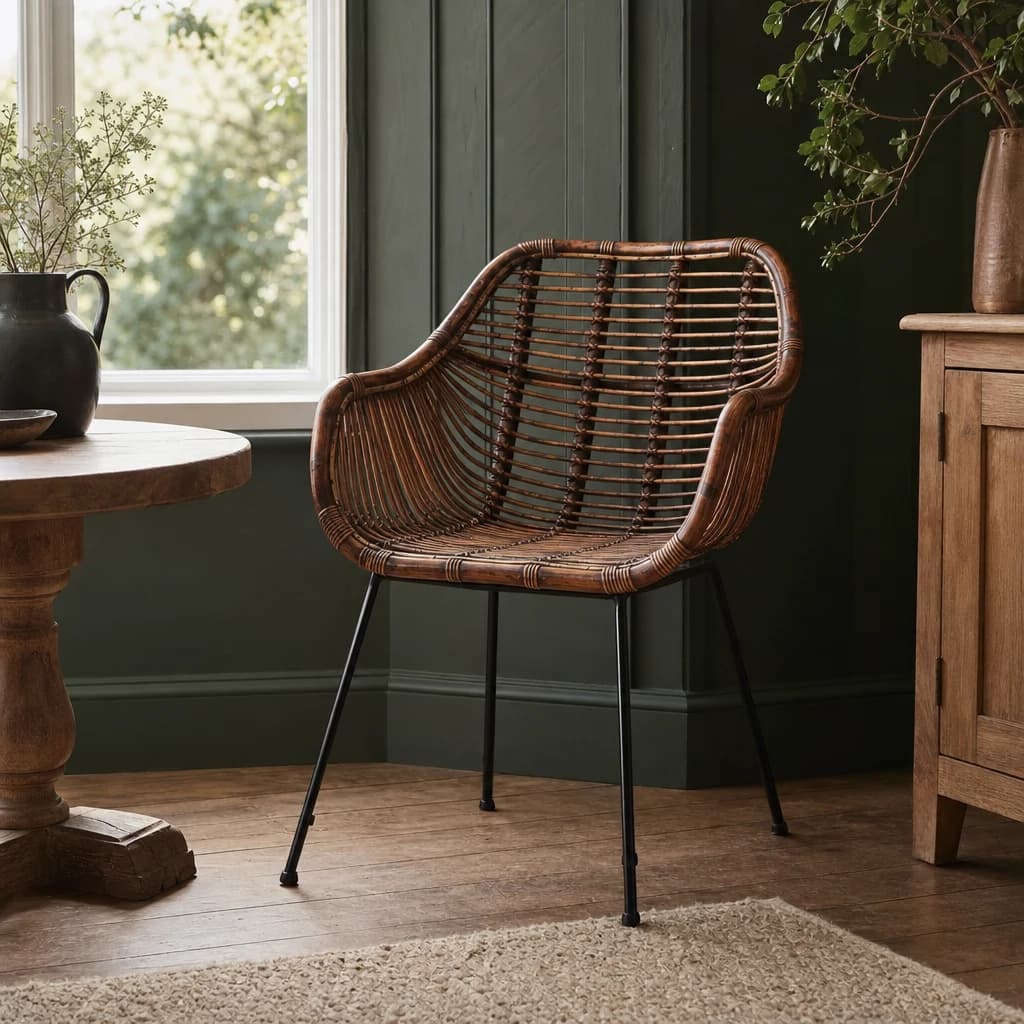 Java Dark Rattan Chair with Black Metal Legs - Seating, photo 1 of 6