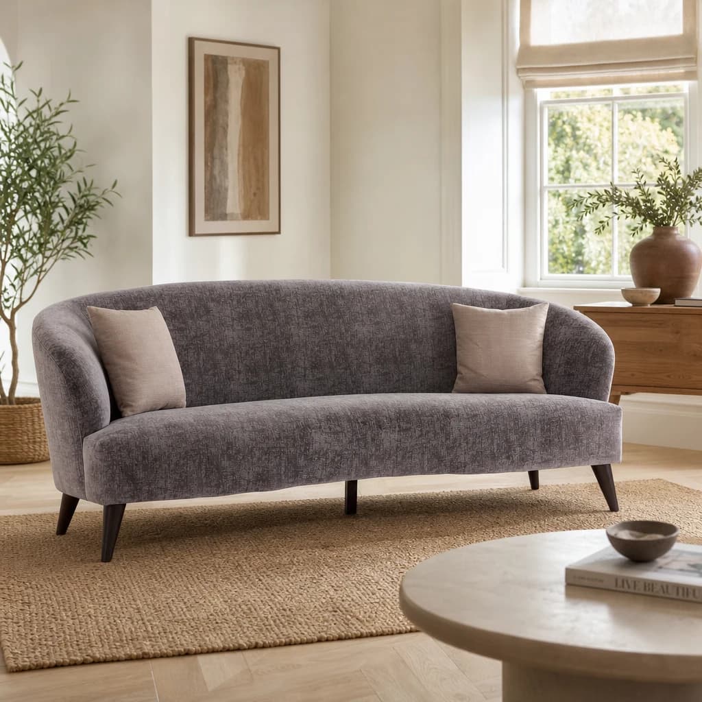 Reine 3 Seat Grey Velvet Sofa - Seating, photo 1 of 6