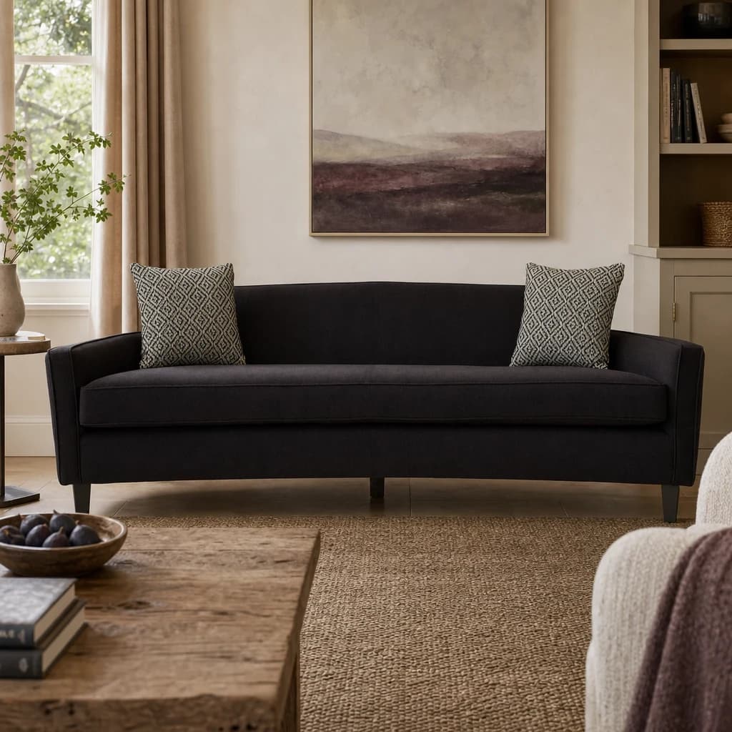Rania 3 Seat Black Dimity Fabric Sofa - Seating, photo 1 of 6