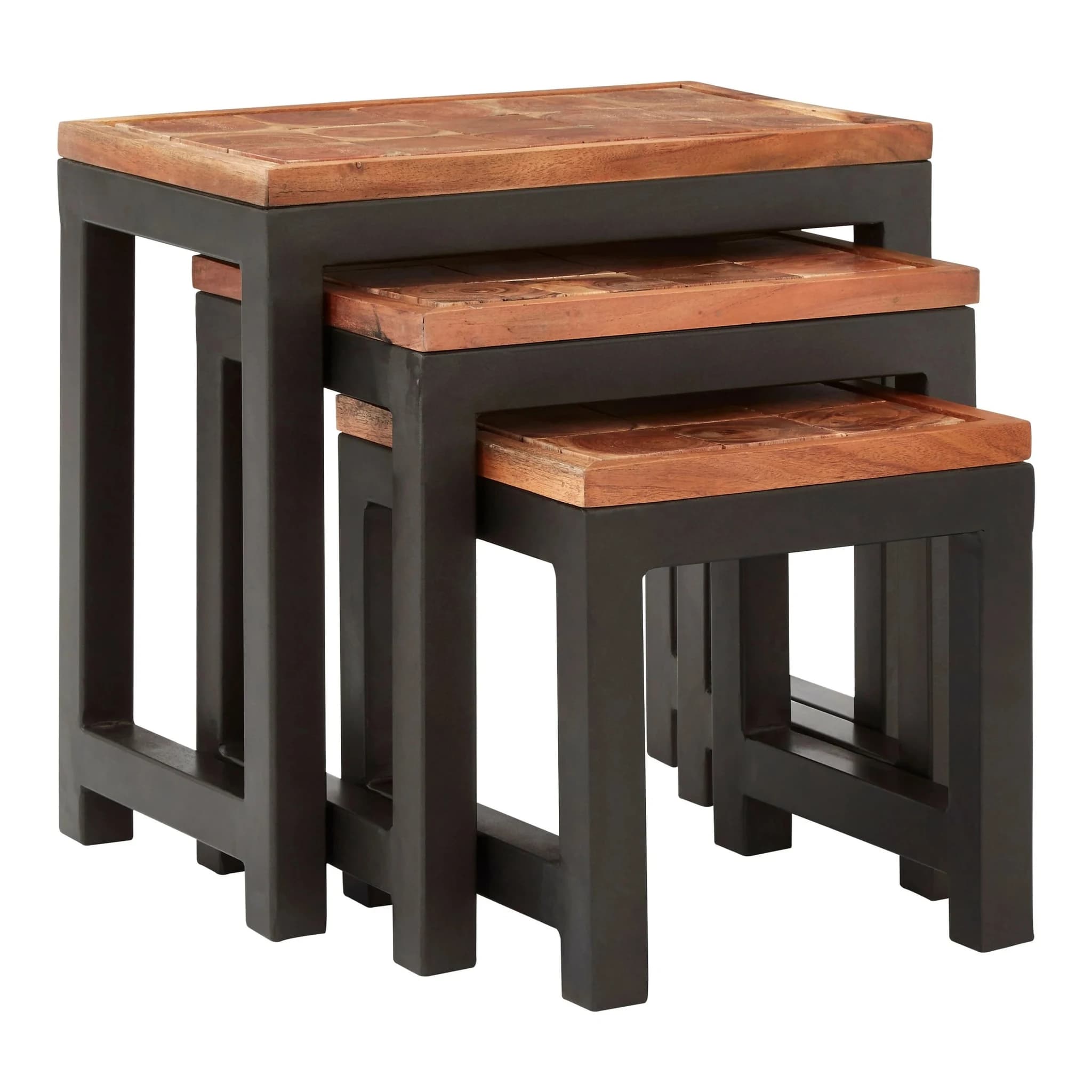 Artisan Set of Three Acacia Wood and Metal Nesting Tables - Tables, photo 3 of 5