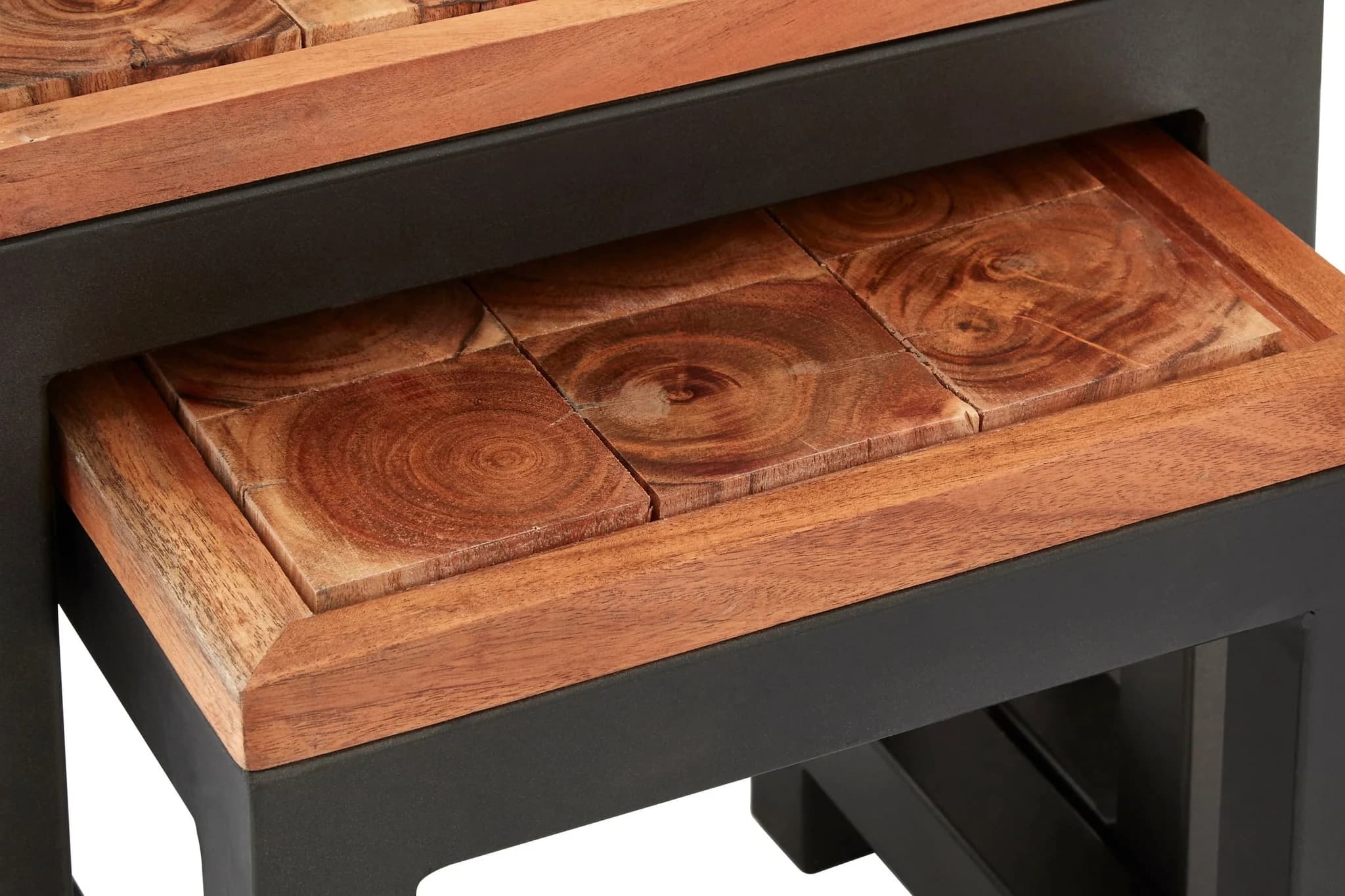 Artisan Set of Three Acacia Wood and Metal Nesting Tables - Tables, photo 4 of 5
