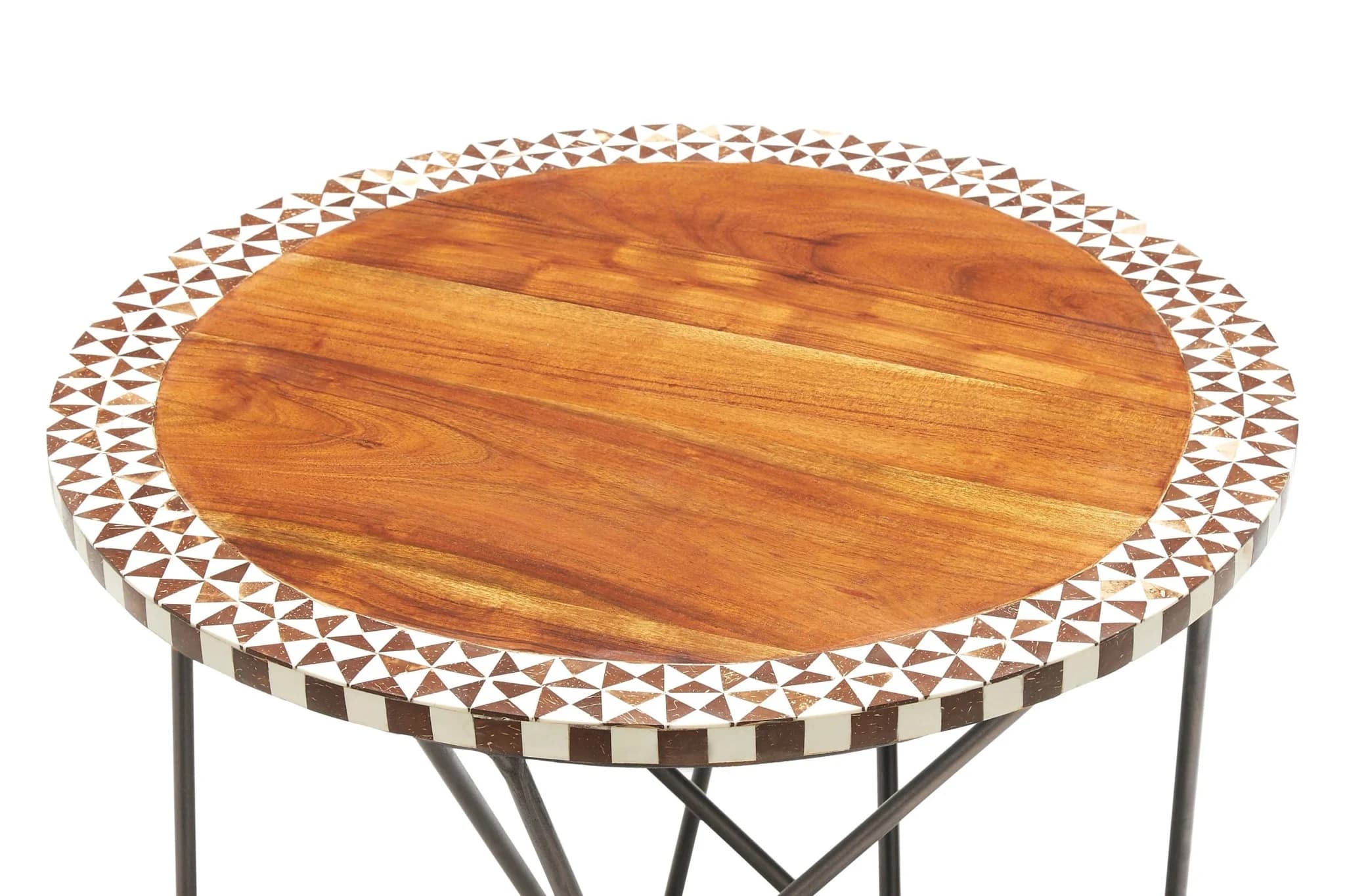 Artisan Round Acacia Wood Side Table with Mosaic Edge - Tables, photo 6 of 6