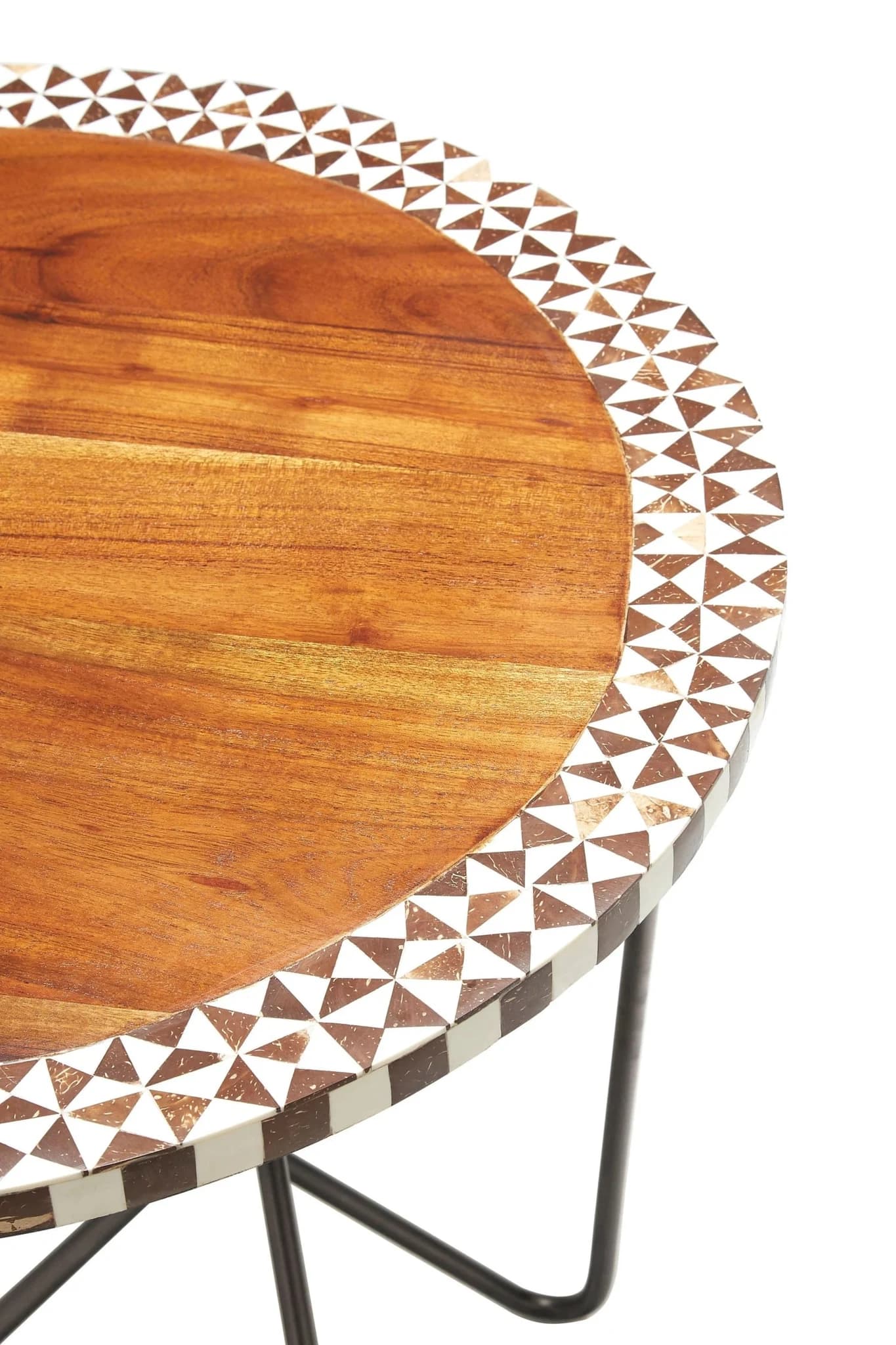 Artisan Round Acacia Wood Side Table with Mosaic Edge - Tables, photo 5 of 6