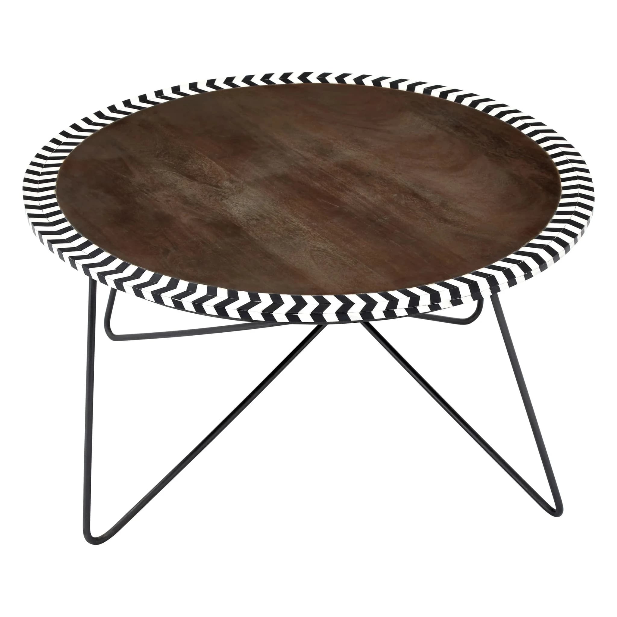 Artisan Round Acacia Wood Coffee Table with Mosaic Edge - Tables, photo 2 of 4