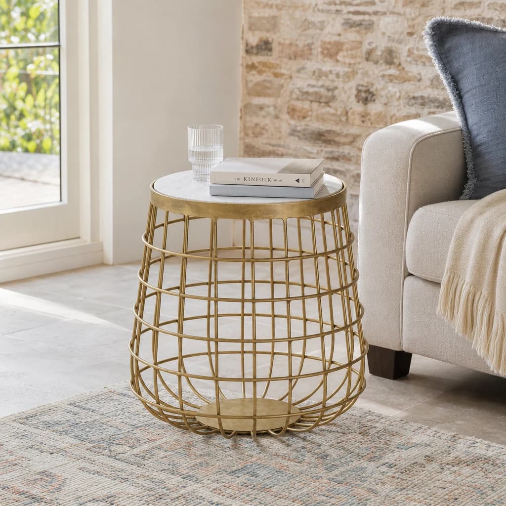 Nirav White Marble Top Side Table - Tables, photo 1 of 2