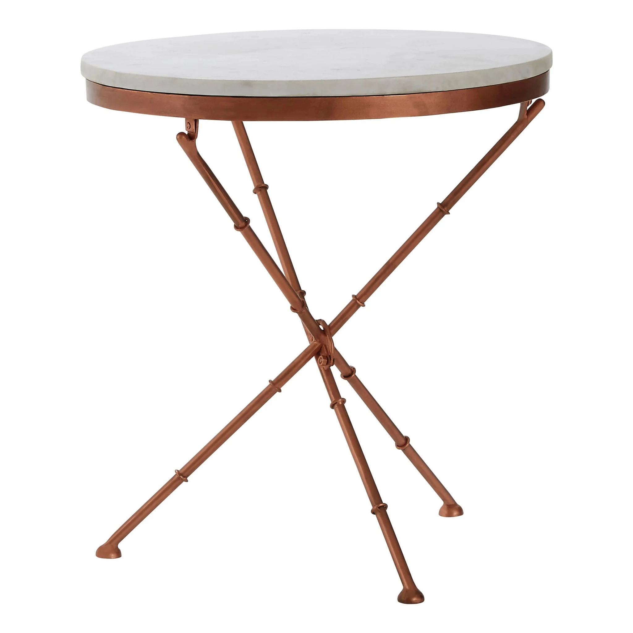 Nirav White Marble and Brass Finish Cross Leg Side Table - Tables, photo 2 of 2