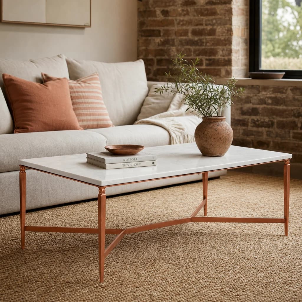 Nirav White Marble Top Coffee Table - Tables, photo 1 of 6