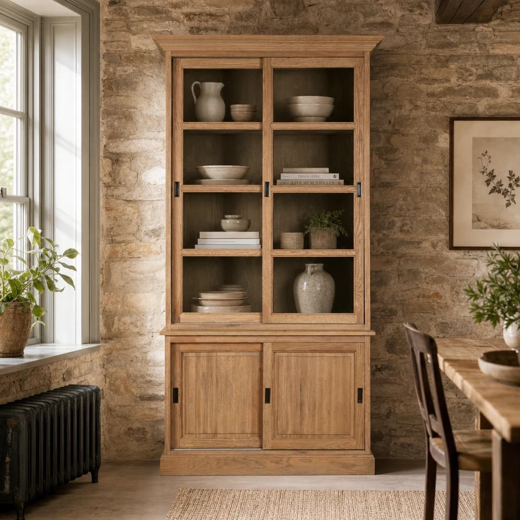 Lyon Oak Wood Tall Cabinet with Washed Grey Finish - Bookcases & shelving, photo 1 of 7