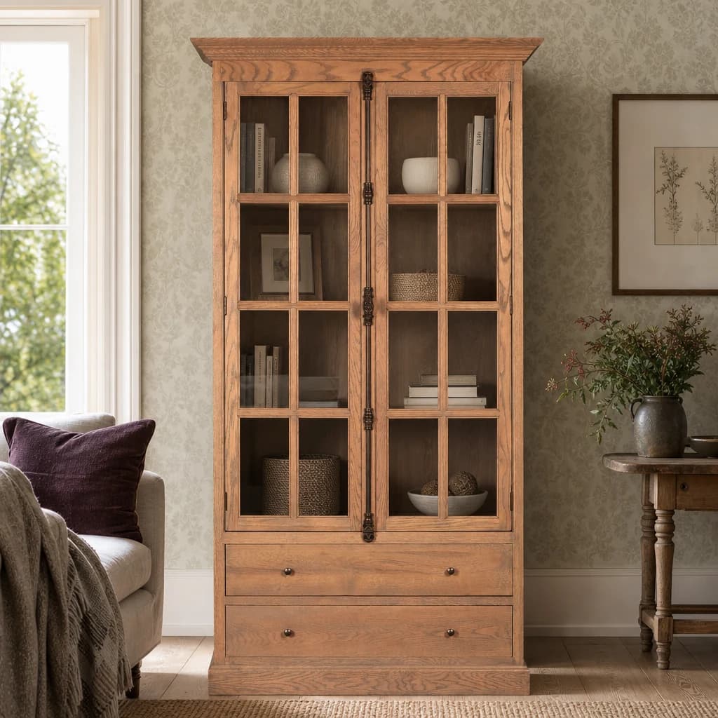 Lyon Washed Grey Finish Oak Wood Tall Cabinet - Bookcases & shelving, photo 1 of 8