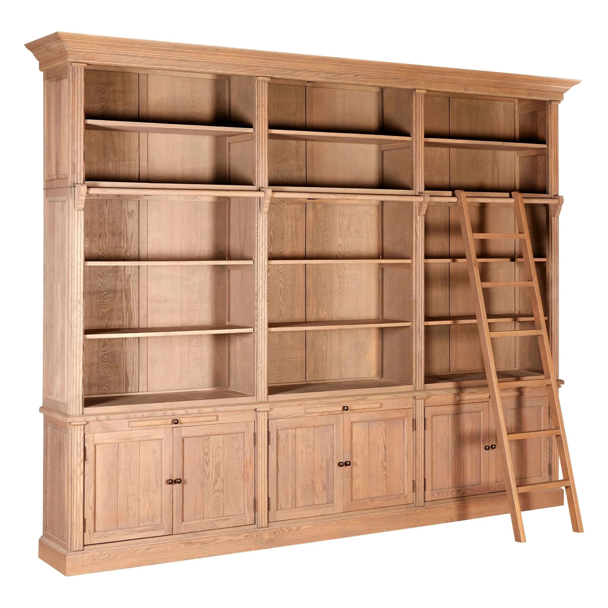 Lyon Washed Grey Oak Wood Large Bookcase With Ladder - Bookcases & shelving, photo 2 of 3