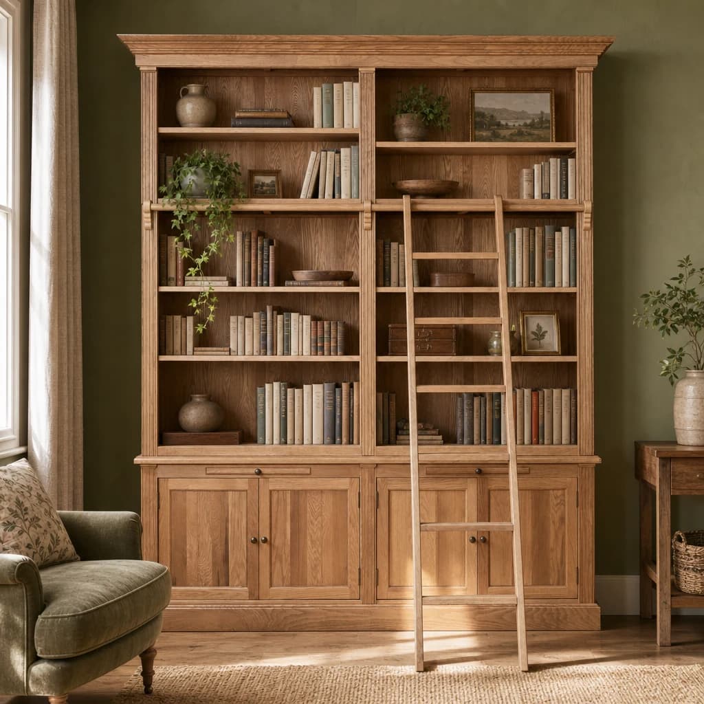 Lyon Wooden Finish 2 Section Bookcase With Ladder - Bookcases & shelving, photo 1 of 8