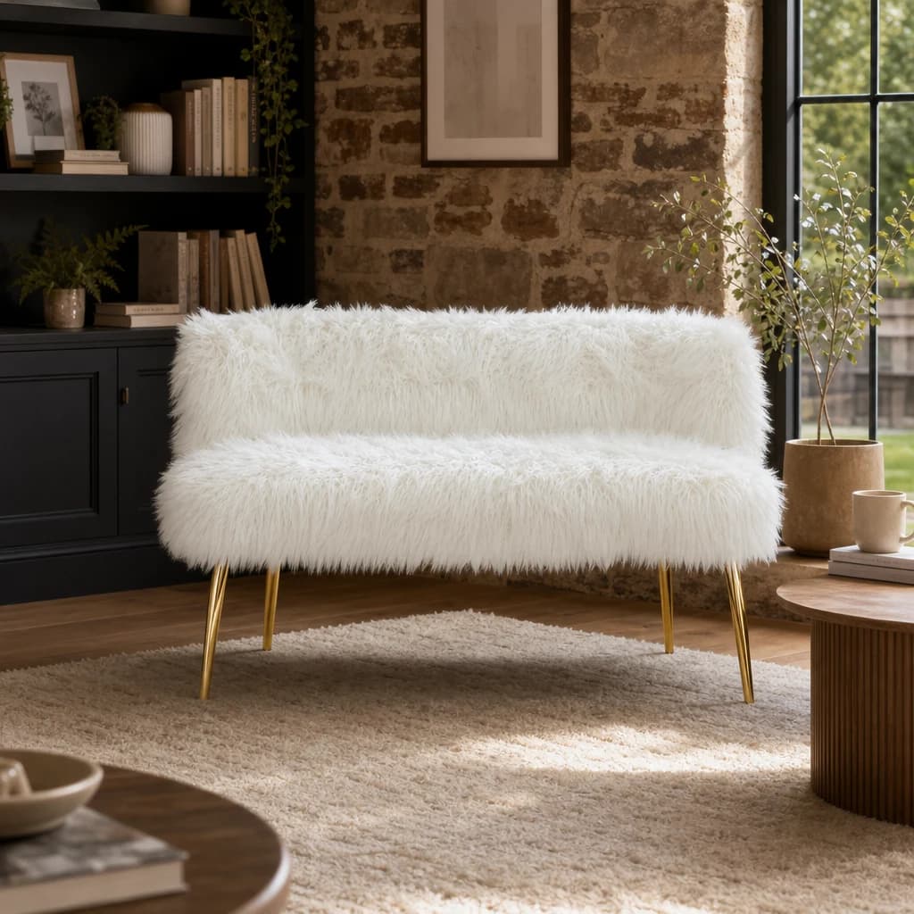 Clarence Fur Effect 2 Seater Sofa with Gold Legs - Seating, photo 1 of 8