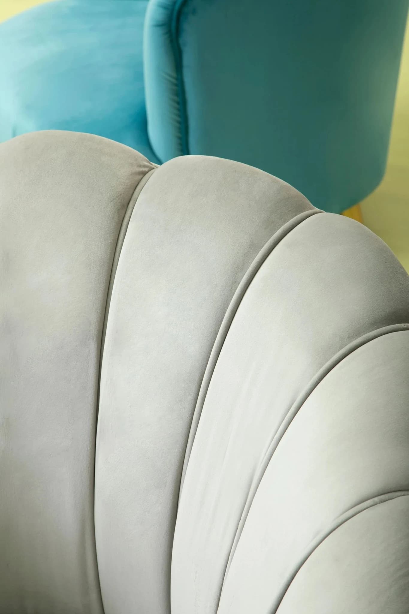 Orlina Grey Velvet Scalloped Curved Chair With Gold Wood Legs - Seating, photo 2 of 8