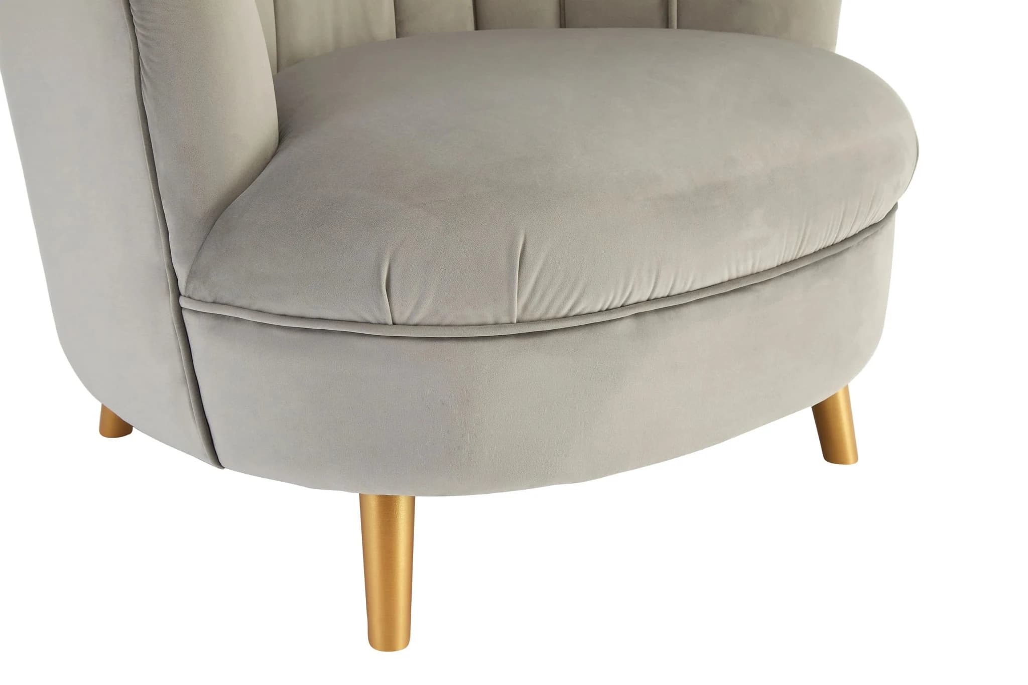 Orlina Grey Velvet Scalloped Curved Chair With Gold Wood Legs - Seating, photo 8 of 8