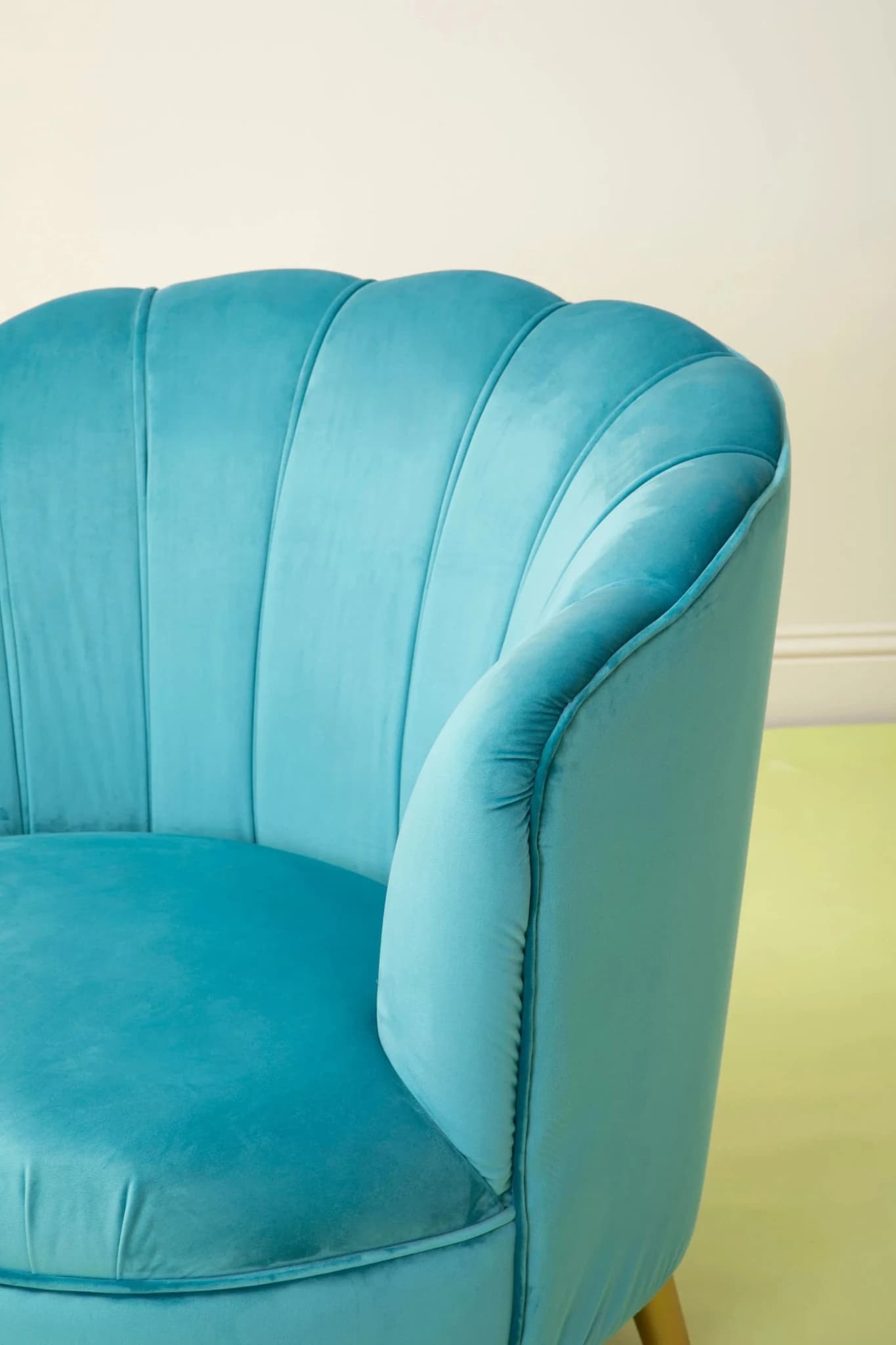 Orlina Blue Velvet Scalloped Curved Chair With Gold Wood Legs - Seating, photo 4 of 8