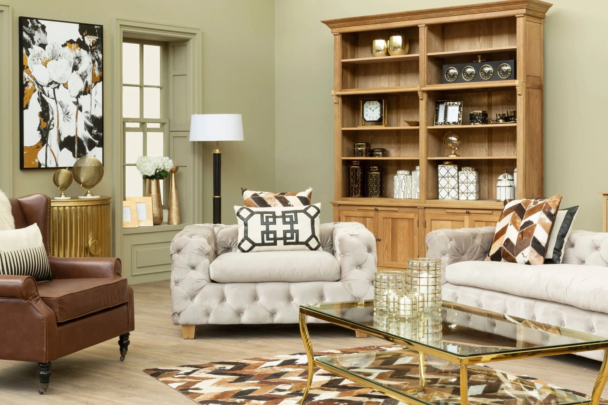 Ophelia 3 Seat Beige Velvet Sofa - Seating, photo 3 of 8