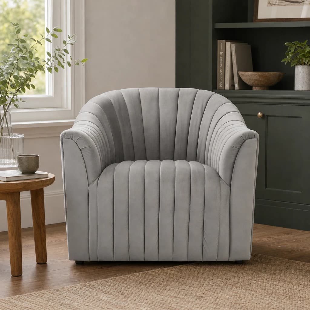 Opel Grey Velvet Armchair - Seating, photo 1 of 6