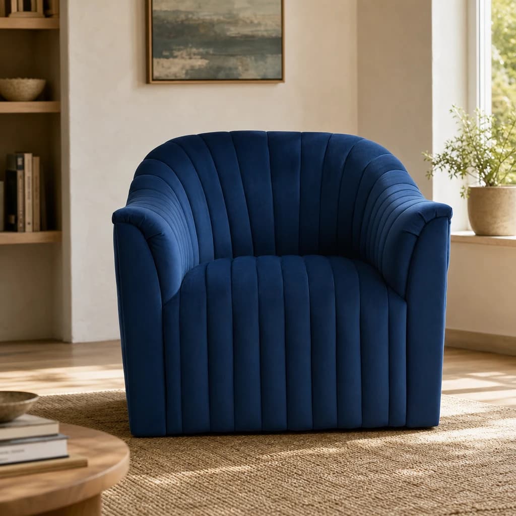 Opel Deep Blue Velvet Armchair - Seating, photo 1 of 2