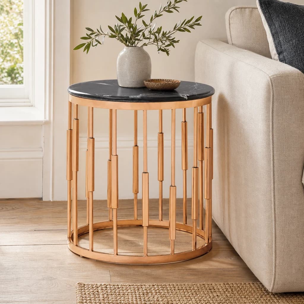 Alvaro Round Copper Finish Side Table - Tables, photo 1 of 6