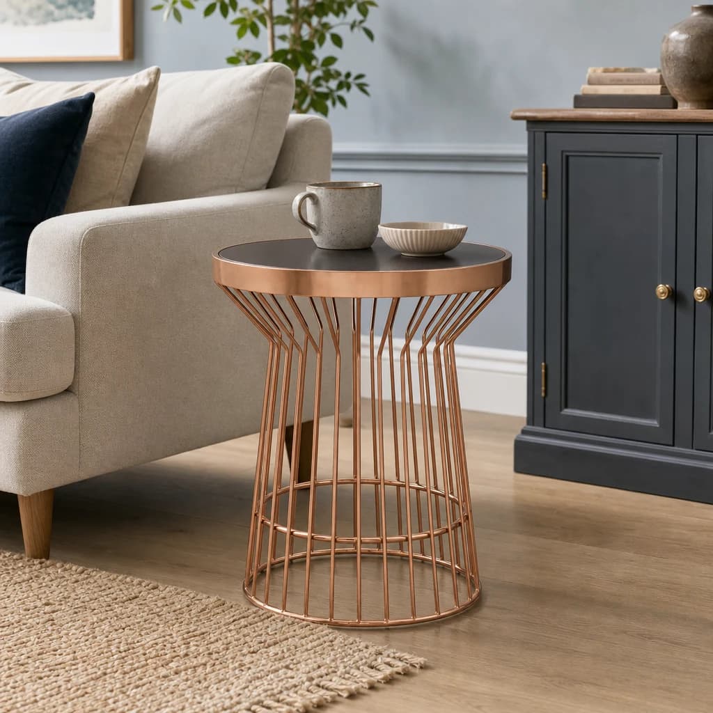 Alvaro Copper Finish Round Side Table - Tables, photo 1 of 4