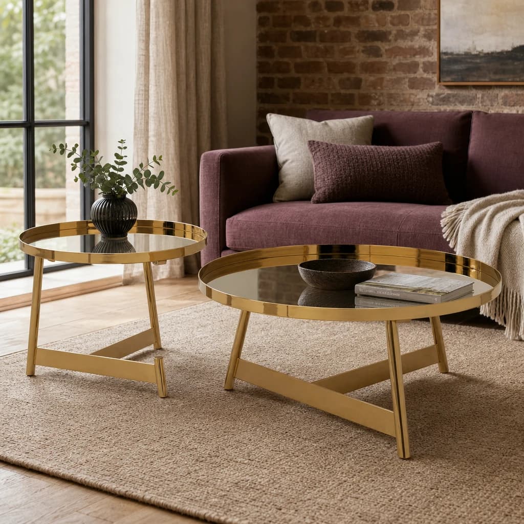 Alvaro Gold Set Of 2 Round Coffee Tables - Tables, photo 1 of 8