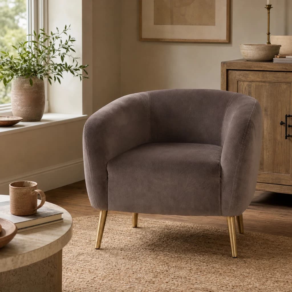 Louxor Grey Velvet Round Armchair - Seating, photo 1 of 8