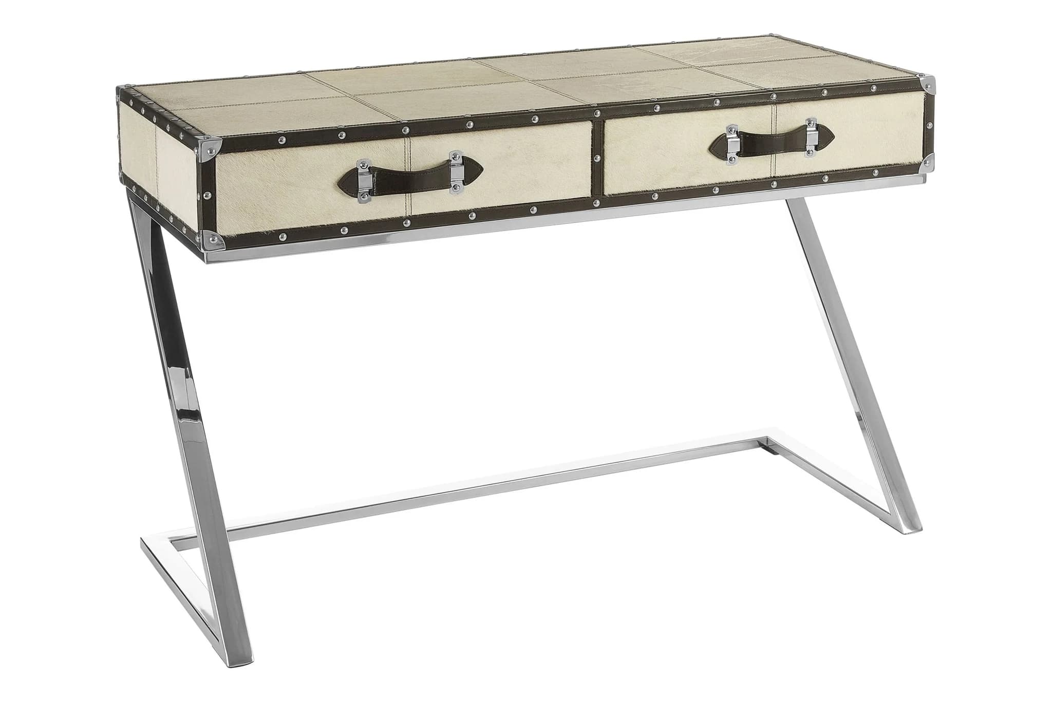 Kensington Townhouse Natural Hair on Leather Console Table with Drawers - Tables, photo 4 of 7