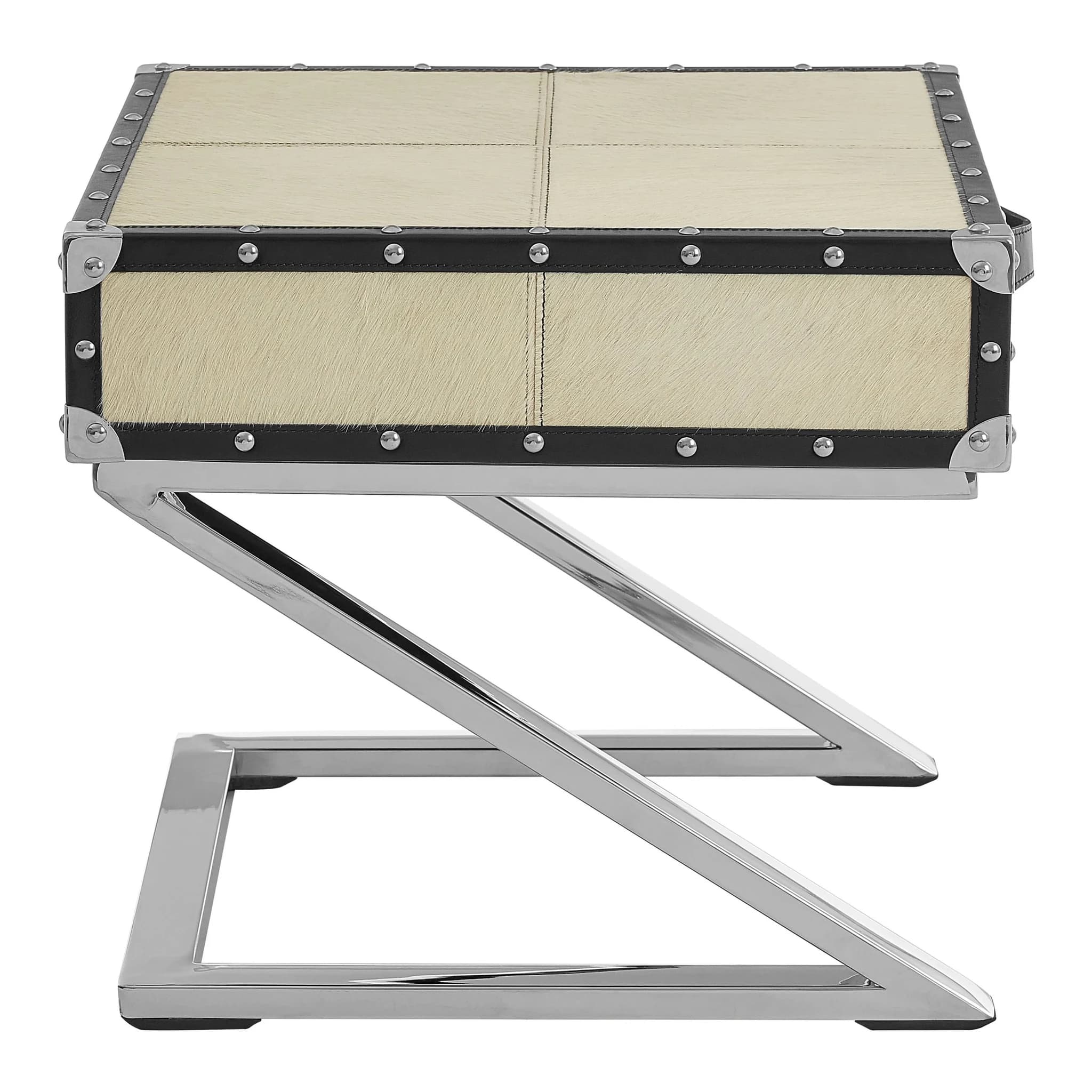 Kensington Townhouse Natural Hair on Leather Leather Side Table with Drawer - Tables, photo 3 of 6