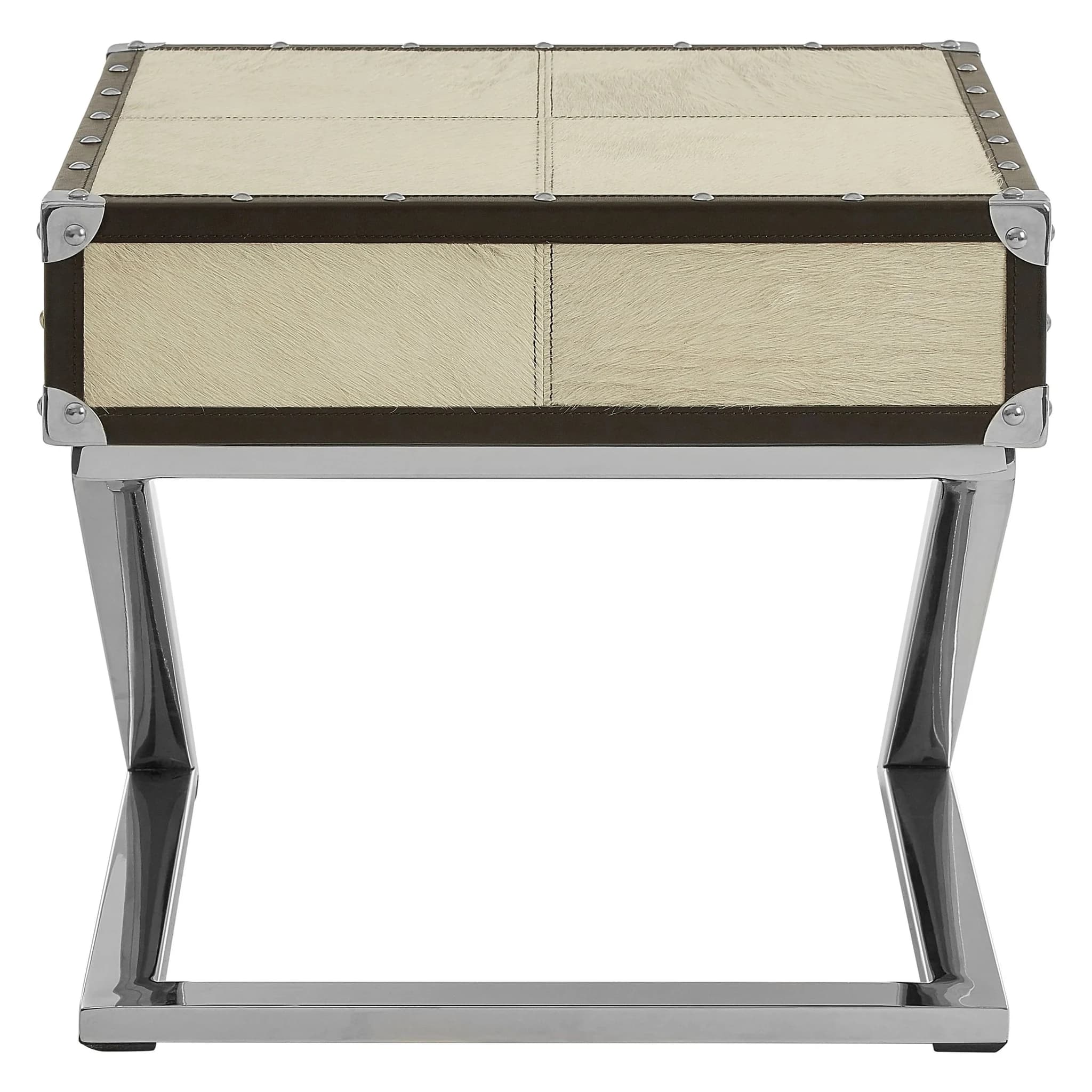 Kensington Townhouse Natural Hair on Leather Leather Side Table with Drawer - Tables, photo 2 of 6