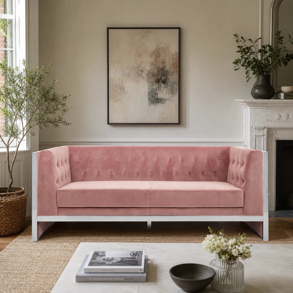 Vogue Pink Velvet 3 Seater Sofa - Seating, photo 1 of 8
