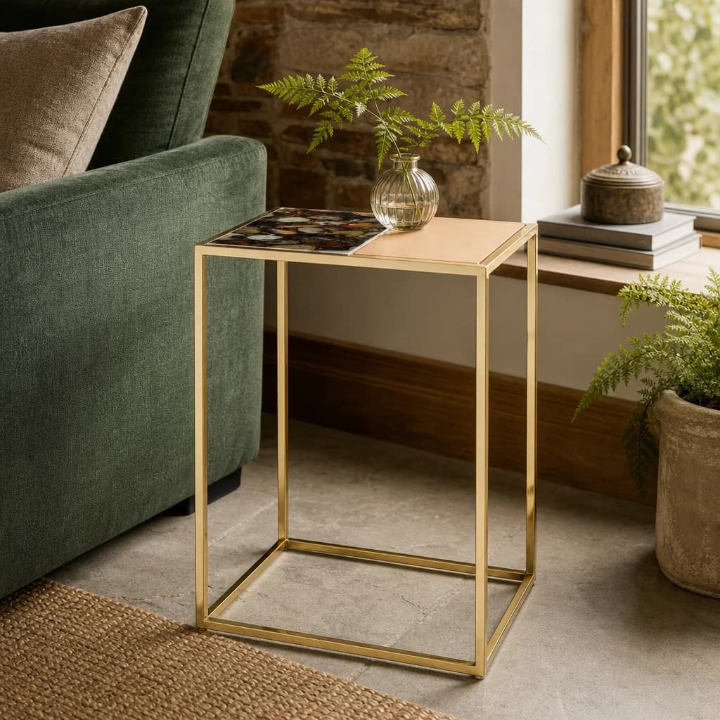 Vita Agate and Gold Square Side Table - Tables, photo 1 of 4