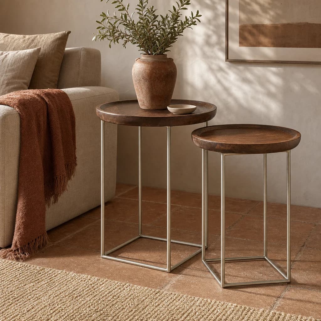 Crest Wooden Top Set of 2 Side Tables - Tables, photo 1 of 4