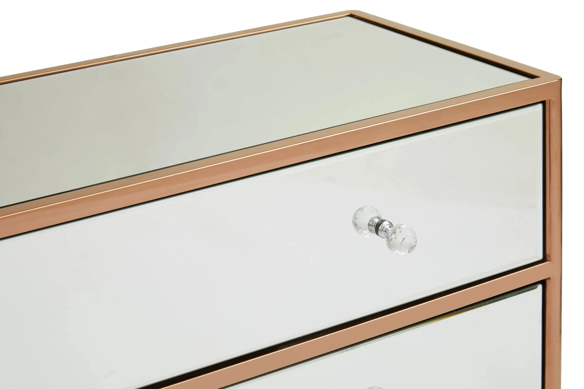 Goldie Mirrored and Rose Gold Finish Chest of 3 Drawers - Furniture, photo 7 of 8