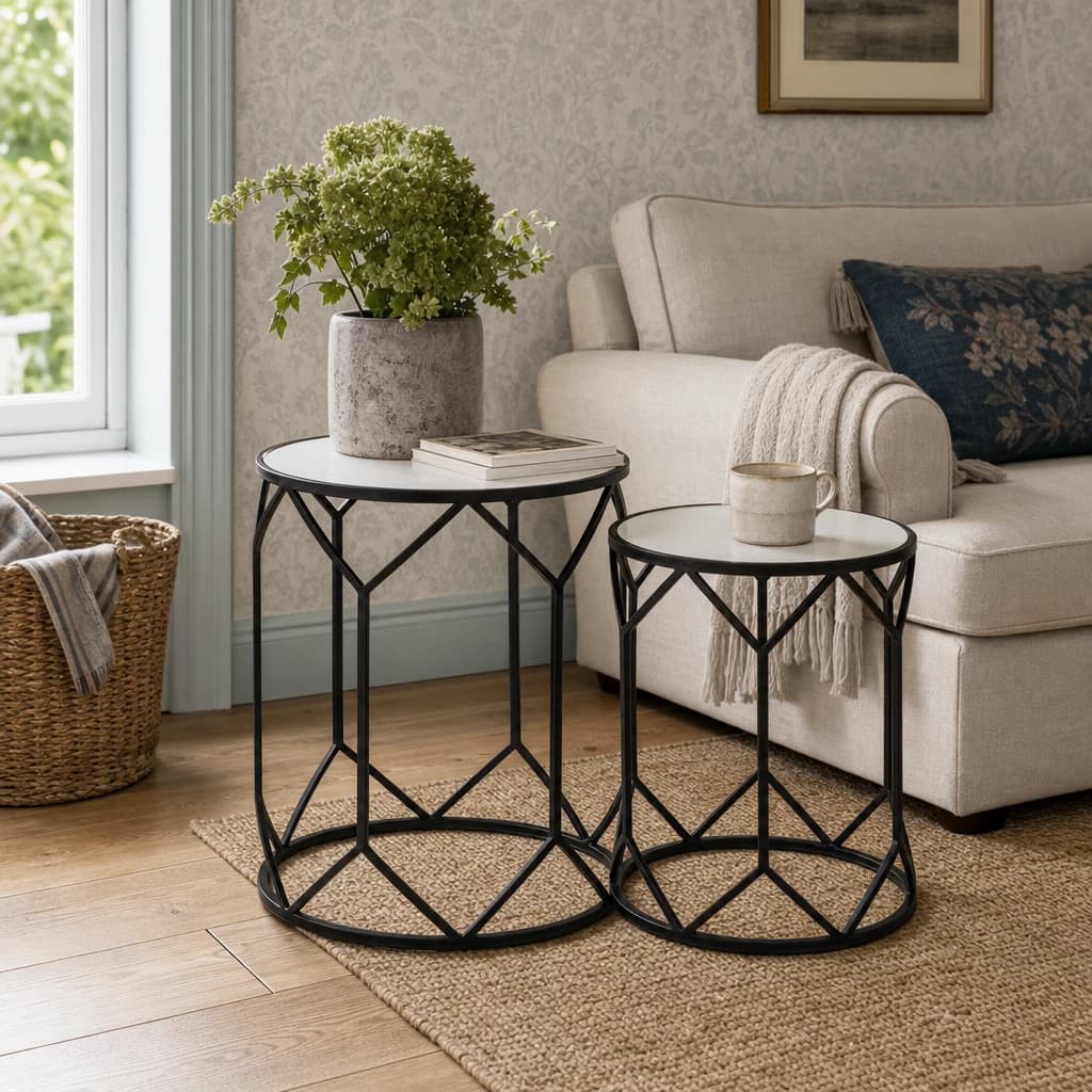 Avantis Mirror and Black Metal Set Of 2 Side Tables - Tables, photo 1 of 7