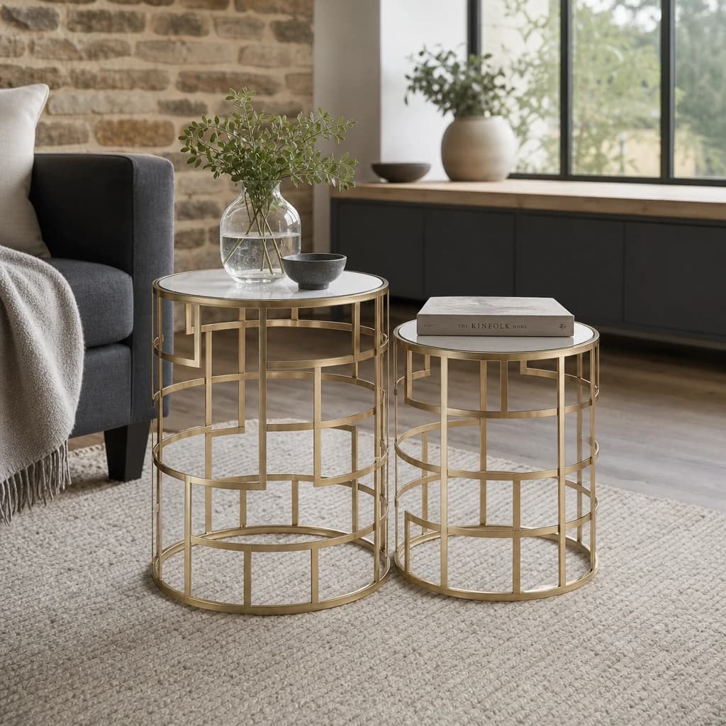 Avantis Set Of 2 Champagne Finish Side Tables - Tables, photo 1 of 7