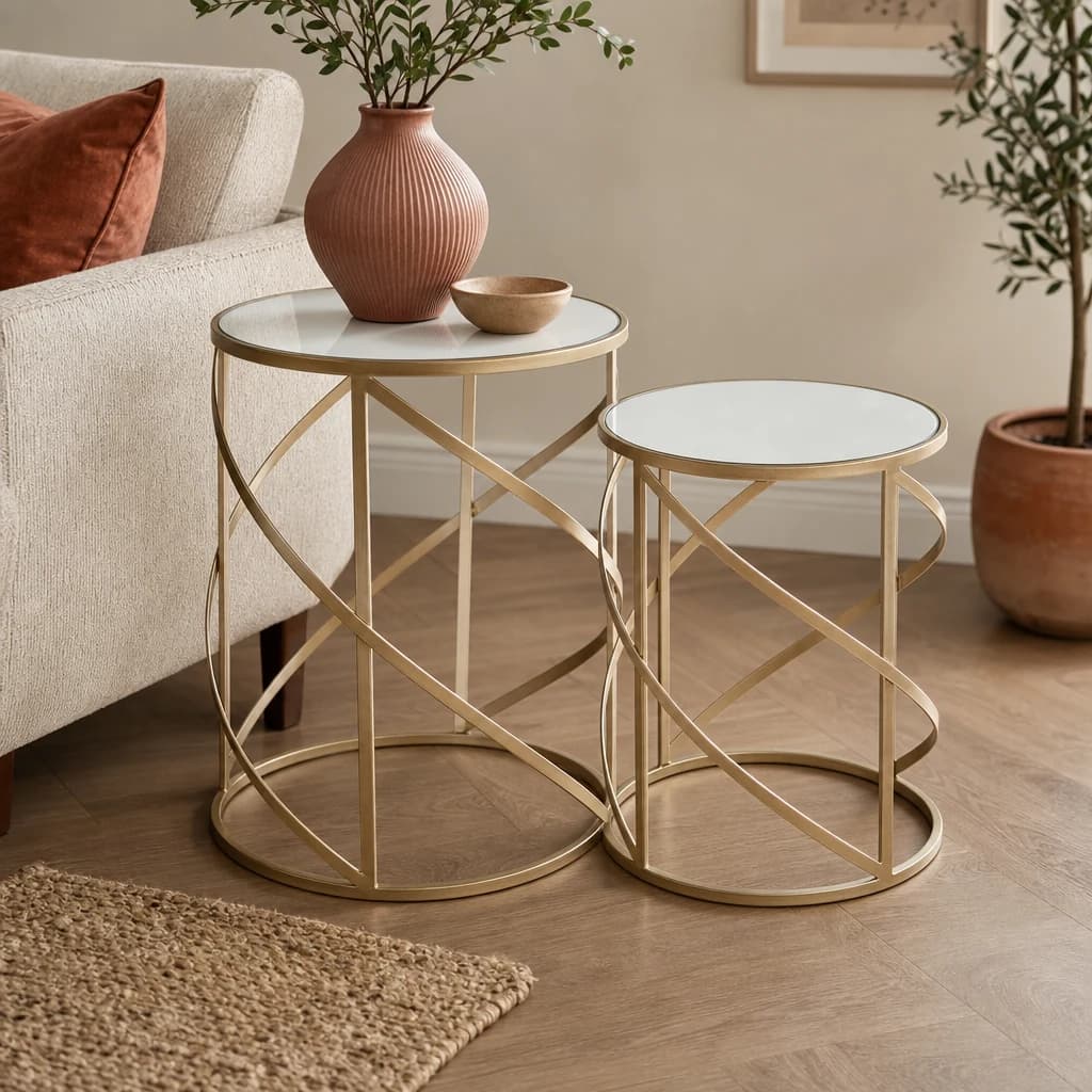 Avantis Champagne Finish Set Of 2 Swirl Frame Side Tables - Tables, photo 1 of 7