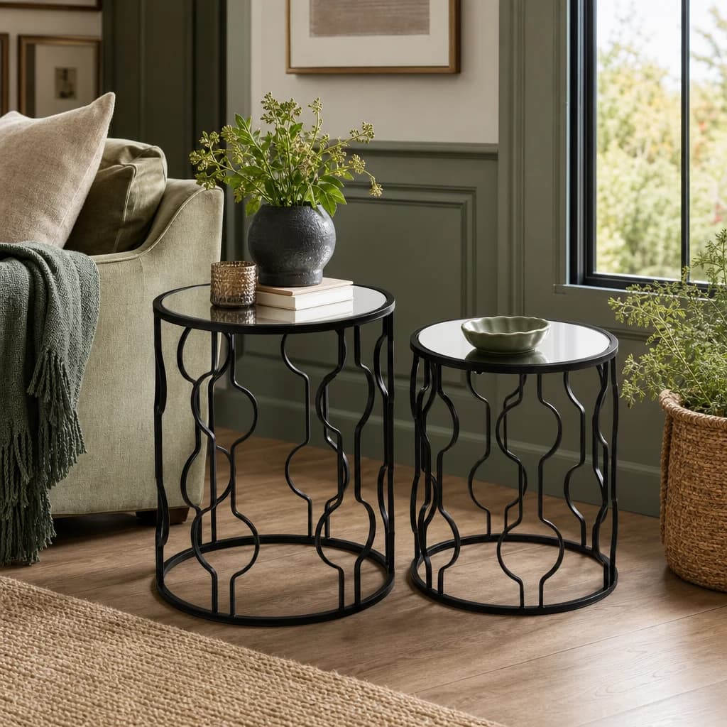 Avantis Black Metal and Mirror Set Of 2 Side Tables - Tables, photo 1 of 4