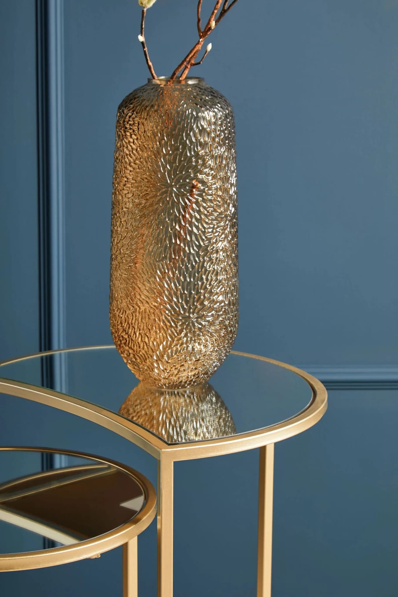 Avantis Champagne Finish Set of 2 Nesting Side Tables with Mirror Top - Tables, photo 3 of 8