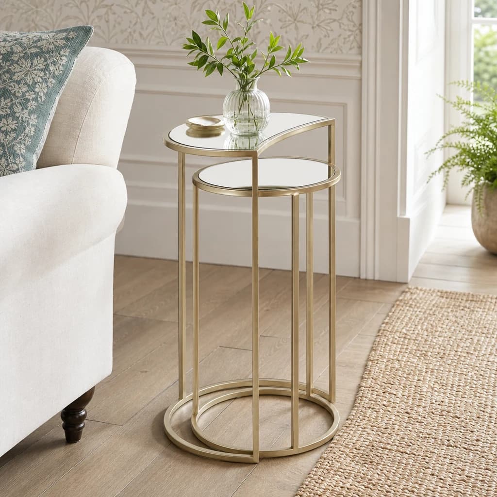 Avantis Champagne Finish Set of 2 Nesting Side Tables with Mirror Top - Tables, photo 1 of 8