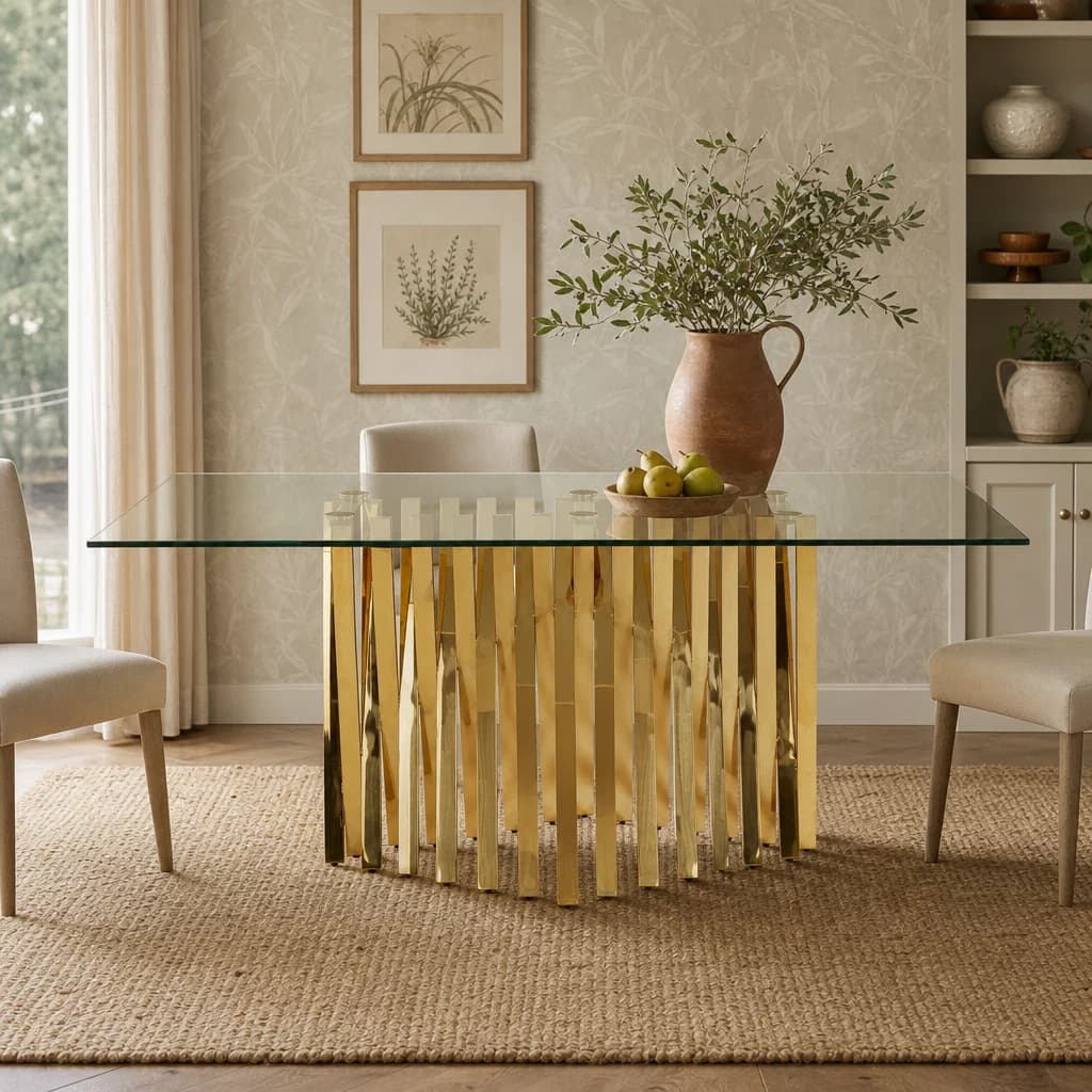 Arezzo Glass Top Dining Table With Gold Polished Frame - Tables, photo 1 of 8