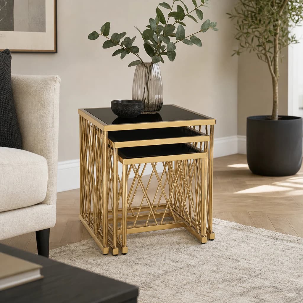 Arezzo Gold and Black Set Of 3 Nesting Tables - Tables, photo 1 of 7